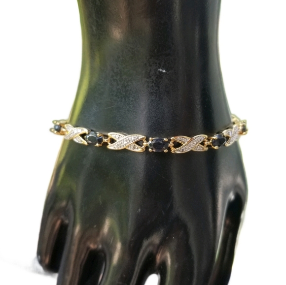 PAJ 18k GOLDPLATED  SAPPHIRE & DIAMOND XOXO TENNIS BRACELET - Picture 1 of 7